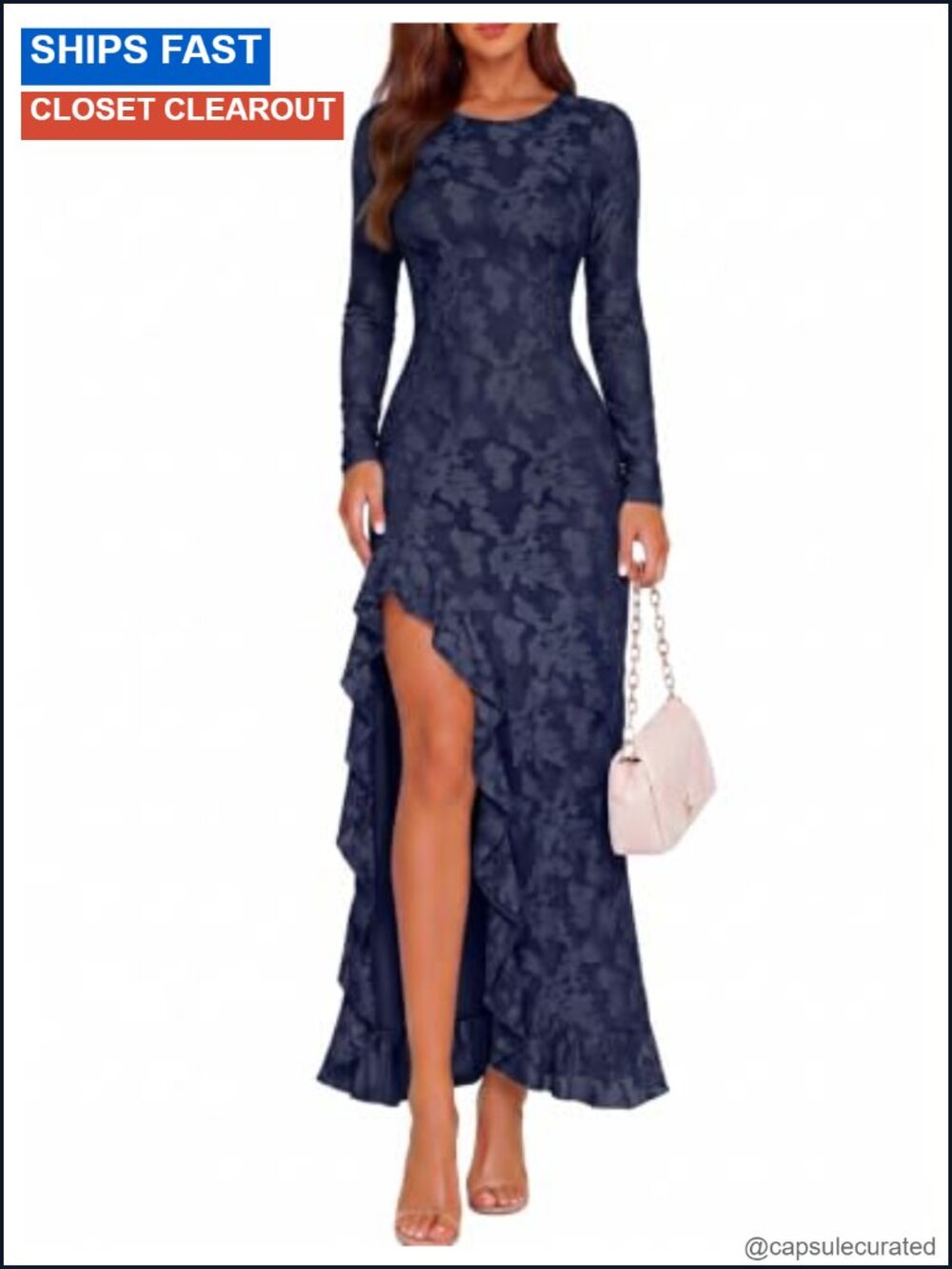 Women's Bodycon Maxi Dress Long Sleeve High Slit Mesh Formal